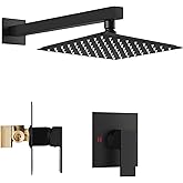 Airuida Shower Faucet Set with Female Thread Rough-in Valve, Rainfall Shower Head and Handle set, Single Function Valve Trim Kit, 8 Inch Matte Black