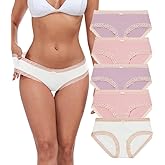 ANLIQI Cotton Underwear for Women Soft Lace Trim Hipster Panties Low Rise Bikini Undies Multipack