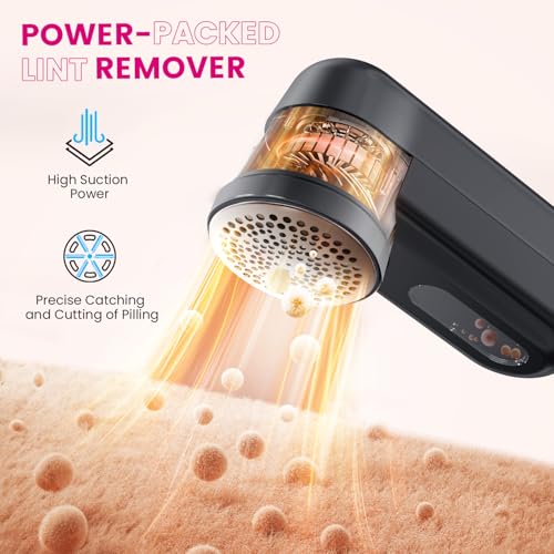 Fabric Shaver, Ziitty Lint Remover for Clothes, Type-C Rechargeable Lint Shaver with LCD Display & 6-Blade, Sweater Shavers to Remove Pilling，Fuzz Remover Fabric Shaver for Clothing and Furniture