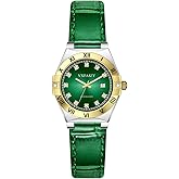 VXFAIZY Elegant Watch for Women with Crystal Markers and Genuine Leather Band Ladies Calendar Watch