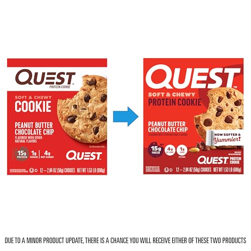 QUEST NUTRITION PEANUT BUTTER CHOCOLATE CHIP HIGH PROTEIN COOKIE, KETO FRIENDLY, LOW CARB, 24.5 OZ, 12 COUNT (PACK OF 1)