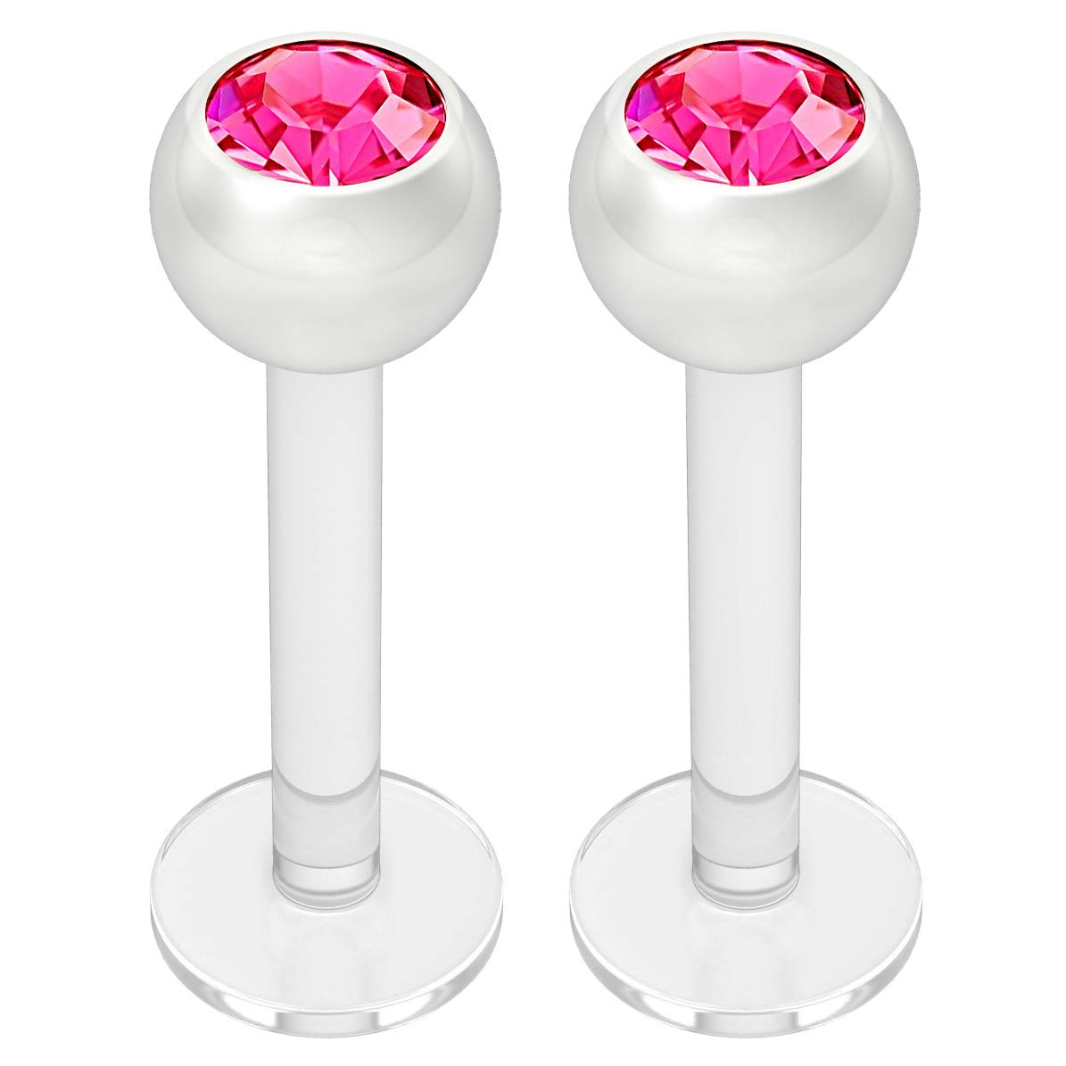 2pc 16g 1.2mm Bioplast Labret Bar Monroe Lip Ring 3mm Rose Gem Bioflex Earring Stud Piercing Jewellery 8mm