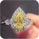 925 Sterling Silver Shiny Full Diamond Gemstone Ring Yellow Cubic Zirconia Rings CZ Diamond Multi Row Ring Eternity Engagement Wedding Band Ring for Women (US Code 10)