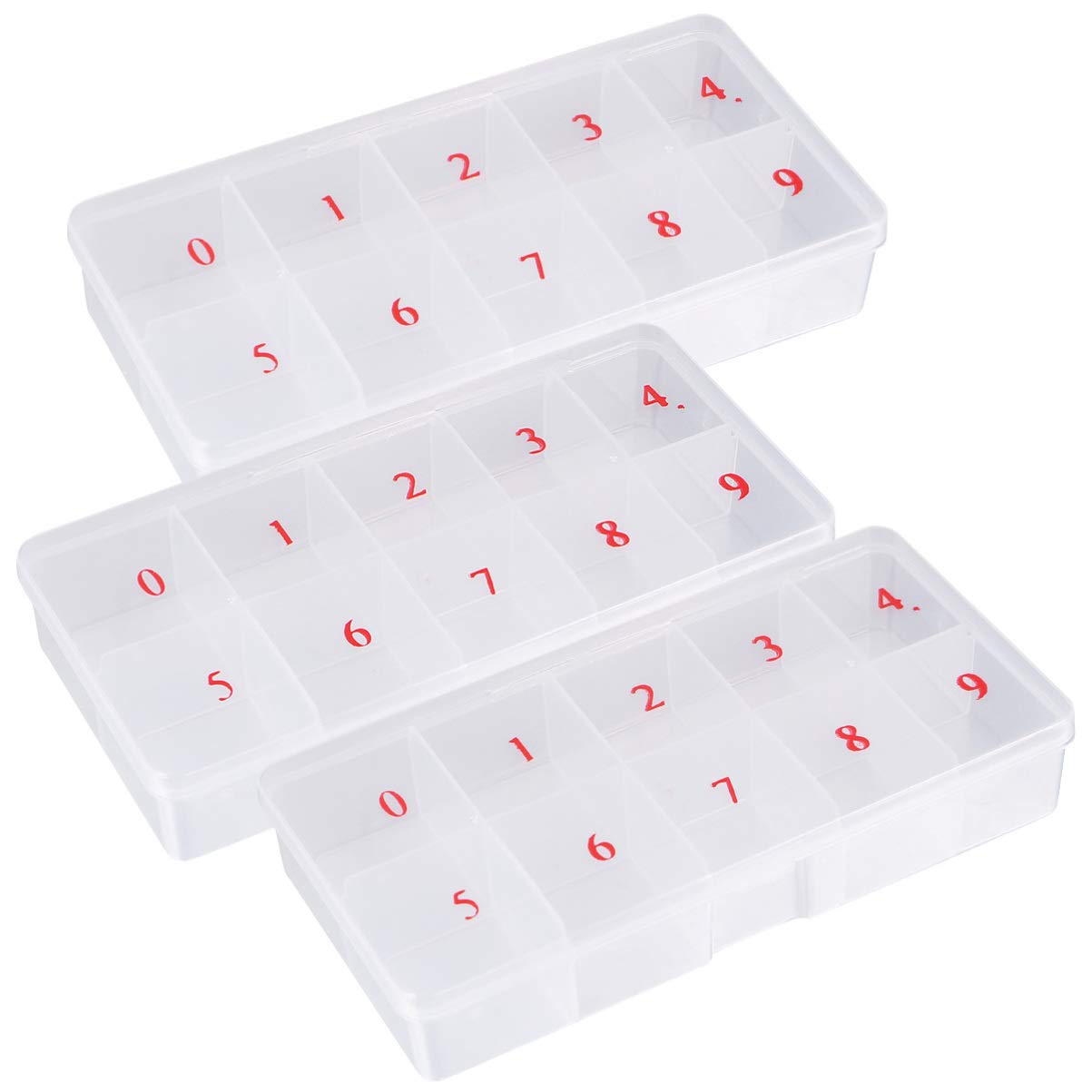 Lurrose 3pcs Nail Art Tips Storage Box, Transparent Nail Art Tips Storage Case Box