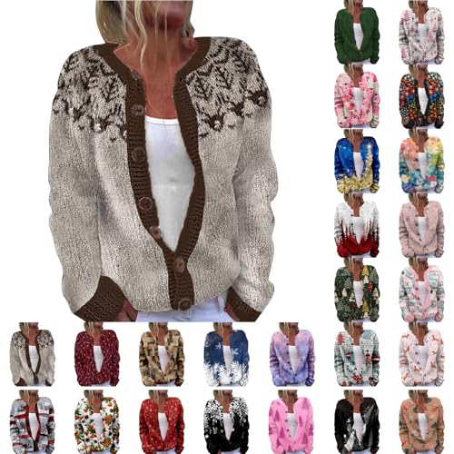Nuaoxyeu Matching Family Christmas Jumpers Christmas Cardigans for Women UK Lightweight Chunky Cable Knit Sweaters Long Sleeve Button Up Tops Xmas Printed Jackets Plus Size Merry Shirts for Women
