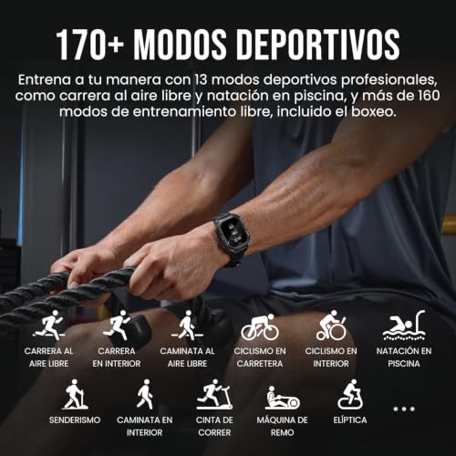KOSPET Pulse 2 Reloj Inteligente con GPS, 5 ATM e IP69, Batería 15 Días | Smartwatch Militar AMOLED 1.96", Resistente, Linterna LED, 170+ Deportes, Ritmo Cardíaco y Sueño para Android iPhone