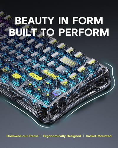 GravaStar Mercury K1 Lite 75% Gaming Keyboard, 2.4GHz/BT/Wired Tri-Mode Wireless Keyboard, Gasket Hot Swappable Mechanical Keyboard, Pre-lubed Linear Switches, RGB Backlit【Transparent Black】