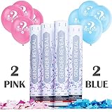 Gender Reveal Confetti Cannons Package (2 Pink & 2 Blue) | Pink and Blue Confetti Poppers | 8 Free Gender Reveal Party Balloons