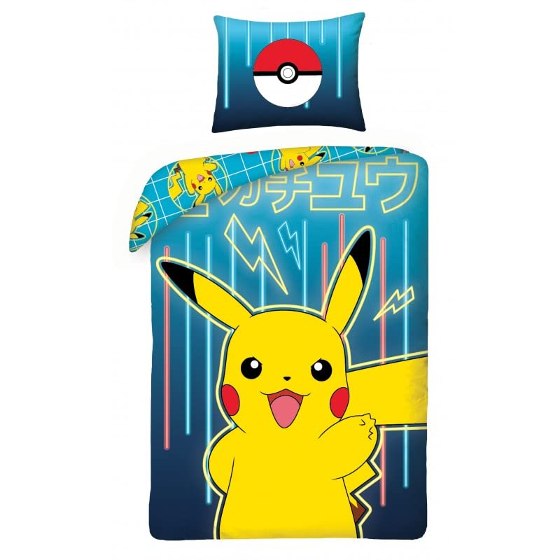 Halantex Pikachu Reversible Bedding Set, Pokemon Duvet Cover 140 x 200 cm + Pillowcase 65 x 65 cm