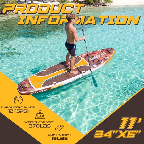 TIDETREK 11'/11'6" x 33"/34" x 6" Inflatable SUP Paddle Board – Extra-Wide, Stable Stand Up Paddle Board with Premium Full Accessory Set for Adults & Youth