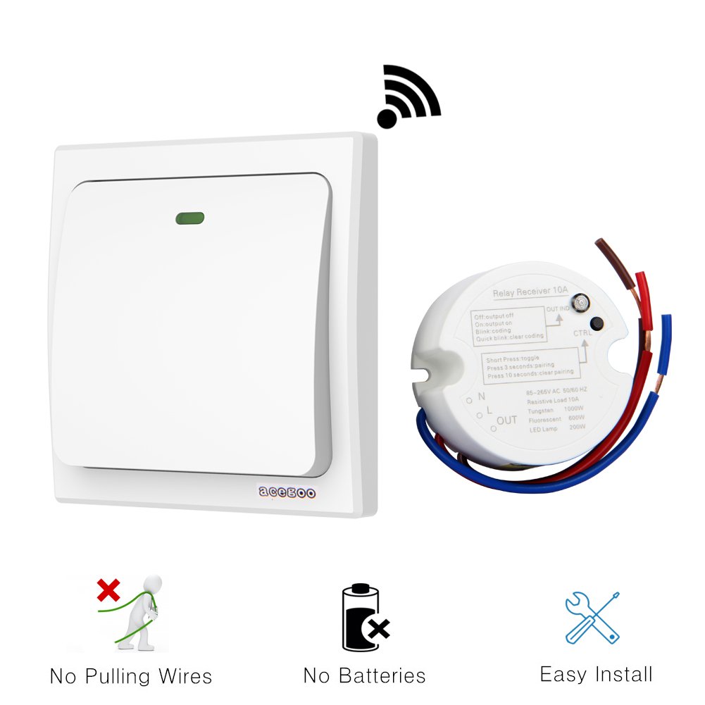 Acegoo Wireless Lights Switch Kit - Self-Powered Battery Free Transmit