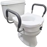 Carex E-Z Lock Raised Toilet Seat with Handles - 5 Inch Toilet Seat Riser with Arms - Fits Most Toilets, White, Toilet Seat L