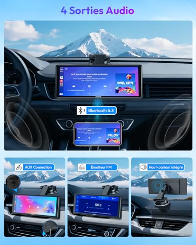 ESSGOO 10.26 Inch CarPlay Car Screen with Backup Camera Supports A-pple CarPlay & Android Auto, GPS, FM, Mirror Link, Bluetooth Hands-Free Calls, Siri and Google Assistant