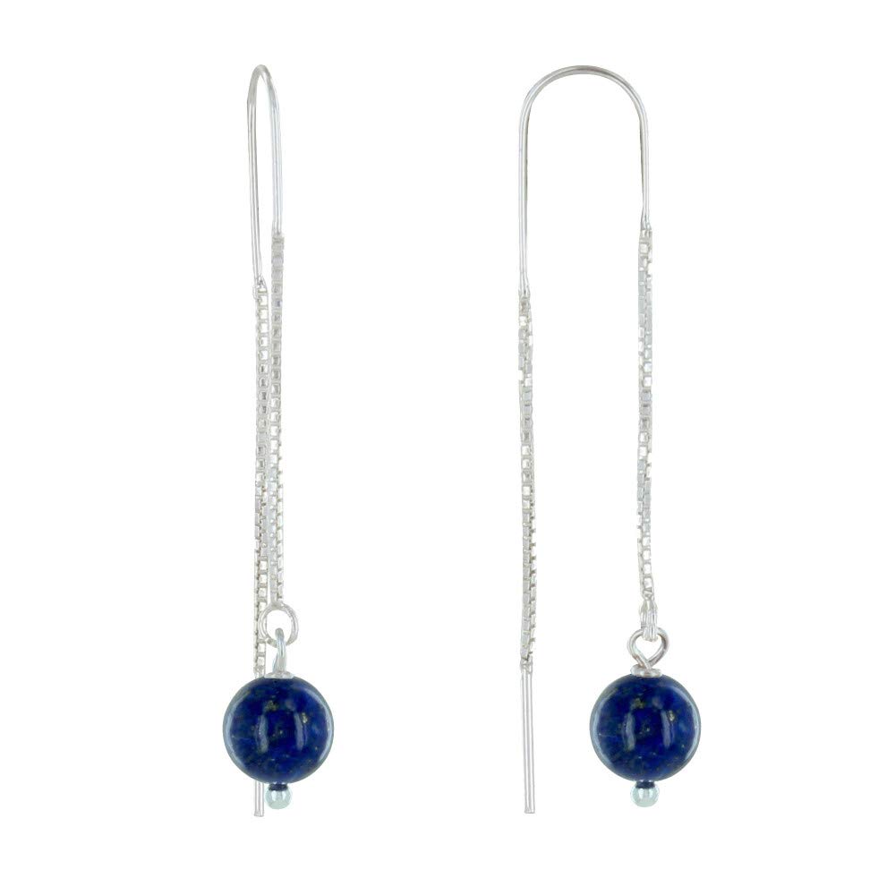 LES POULETTES BIJOUX - Sterling Silver 925 Chain Earrings and Lapis Lazuli Bead