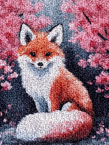 Generic Blossom Fox Latch Hook Kits Rug DIY Cushion Tapestry Making Crochet Hook Mat Making Kits Color Preprinted Pattern Canvas DIY Carpet Needlework Crochet Kits 52x38cm (d99-37), HYUAN 52DT LONB37