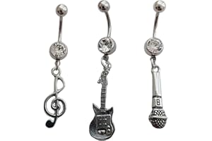 3pcs in Set Music Note Pendant Belly Button Rings Surgical Stainless Steel 14G Navel Barbell Stud Bady Piercing 3D Guitar Mic
