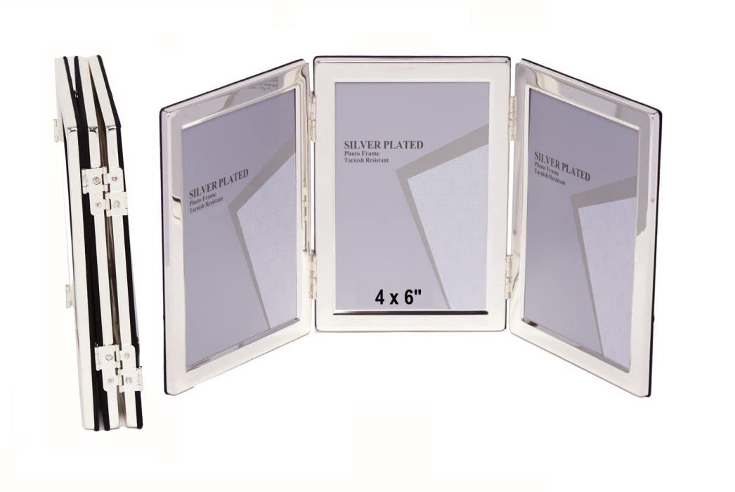 4 x 6-inch Silver Flat Edge TRIPLE PORTRAIT Photo Frames - Velveteen Backing - Tarnish Resistant (4 x 6-inch)