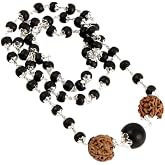 SATVIK Govt. Certified 8mm Silver Plated Karungali Mala with Rudraksha &ndash; Authentic Ebony Wood Beads Necklace &ndash; BatchSure Certified Spiritual Mala
