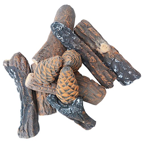 Stanbroil Fireplace 10 Piece Set of Ceramic Wood Logs for All Types of