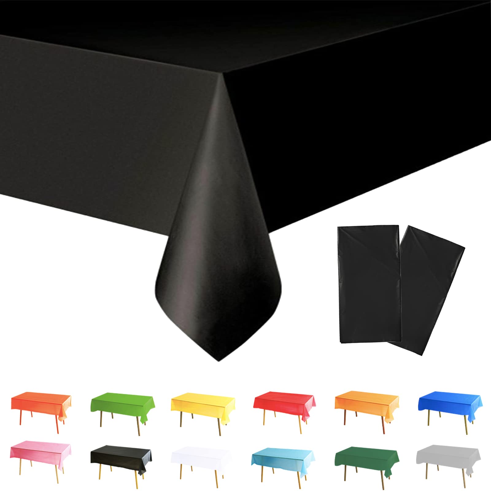 2Pcs 137 * 274cm Black Tablecloth Tablecovers,Halloween Black Table Cloth Rectangular Dining Table Cover Plastic Black.Table Cloth Party for Picnic,Birthday,Halloween Party Decorations