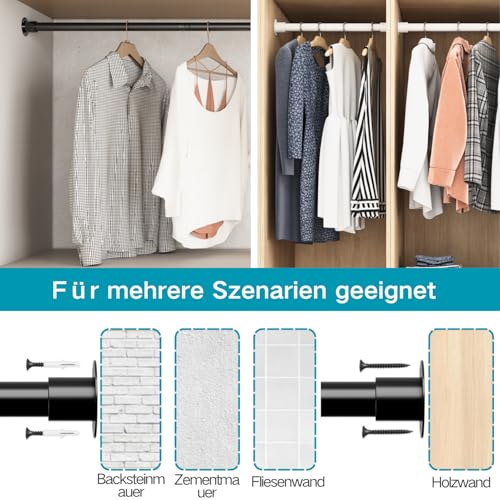 Wardrobe Rail for Hanging Clothes, Extendable Rail for Clothes, Bedroom, Windows and Showers, Diameter 65-110 cm, 32 mm, Black