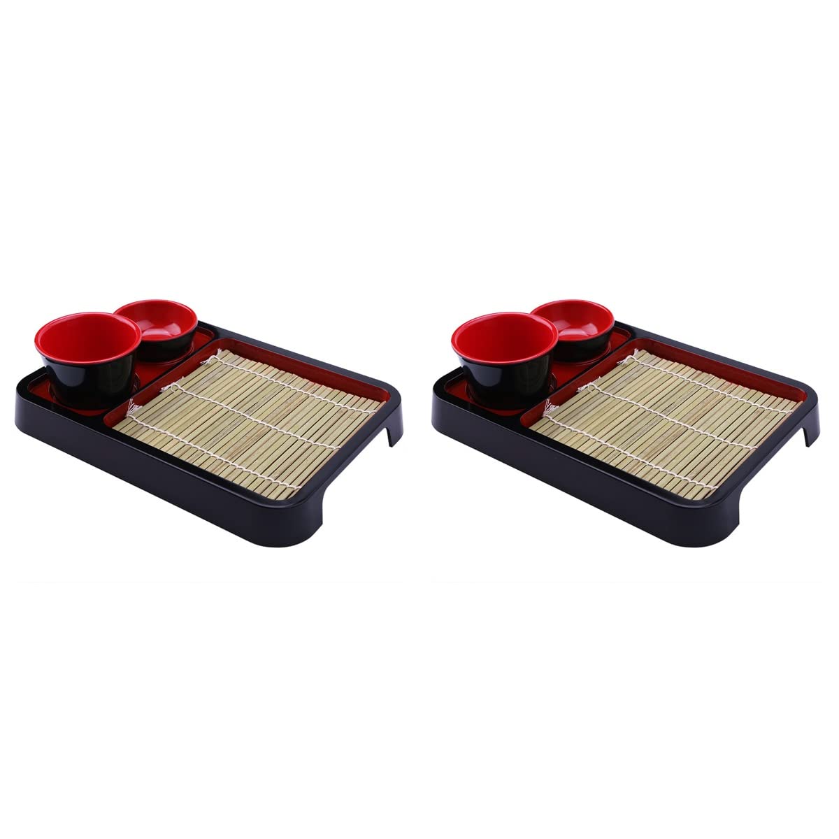 Photo 1 of 2 Sets Japanese Style Cold Noodle Tray with Bamboo Mat, Rectangular Soba Noodles Plate with Cup and Sauce Dish, 9.84X7.28X2.12In, Black