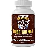 Vitamatic Grass-Fed Beef Kidney 180 Capsules – Freeze-Dried, Non-GMO, Bovine Liver Supplement – Pasture-Raised, Glandular-Based Formula