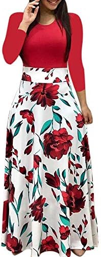 WUYIMC Women Casual Dresses Womens Fashion Casual Floral Boho Printed Maxi Dress Long Sleeve Party Long Dress