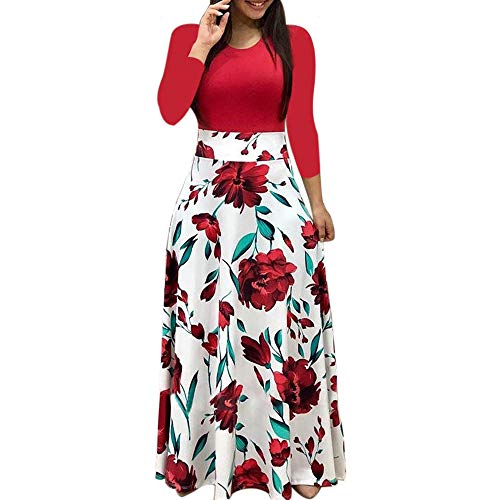 WUYIMC Women Casual Dresses Womens Fashion Casual Floral Boho Printed Maxi Dress Long Sleeve Party Long Dress
