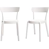 Amazon Basics White, Armless Bistro Dining Chair-Set of 2, Premium Plastic