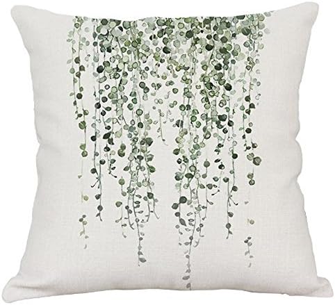 DreamInn Throw Pillow Covers Green Plant Decorative Throw Pillow Cases Cotton Linen Square Cushion Cover, 18 x 18 Inch (Plant-H)