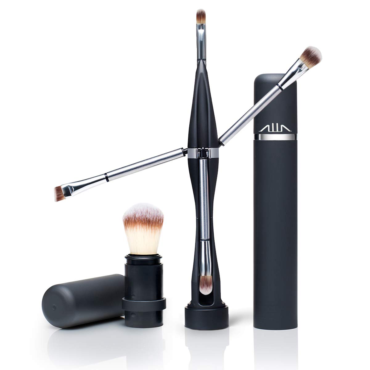 ALLA Faceset Makeup Brush Set Makeup Brush Mini 5 in 1, Travel Makeup Brush, Thumbs up Brush, Hygienic care with the lid, Convenient to carry Premium Synthetic Foundation Powder Concealers Eye Shadows