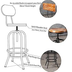 Set of 2-Industrial Bar Stools with Backrest-Swivel