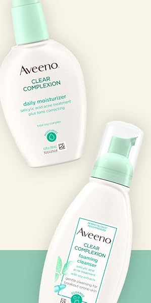 AVEENO CLEAR COMPLEXION FOAMING OIL-FREE FACIAL CLEANSER WITH SOY EXTRACT & 0.5% SALICYLIC ACID, ACNE TREATMENT FACE WASH FOR ACNE-PRONE SKIN, SULFATE-FREE & HYPOALLERGENIC, 6 FL. OZ