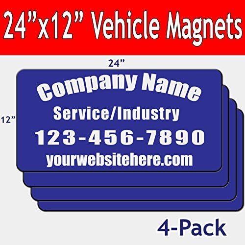 Custom Magnet Signs for Steel Cars, Steel Vehicles, Dumpsters Etc. | Large 24" W x 12" H Magnetic Signs with Rounded Corners | Personalize Your Magnetic Car Signs or Car Magnets | Set of 4 Magnets