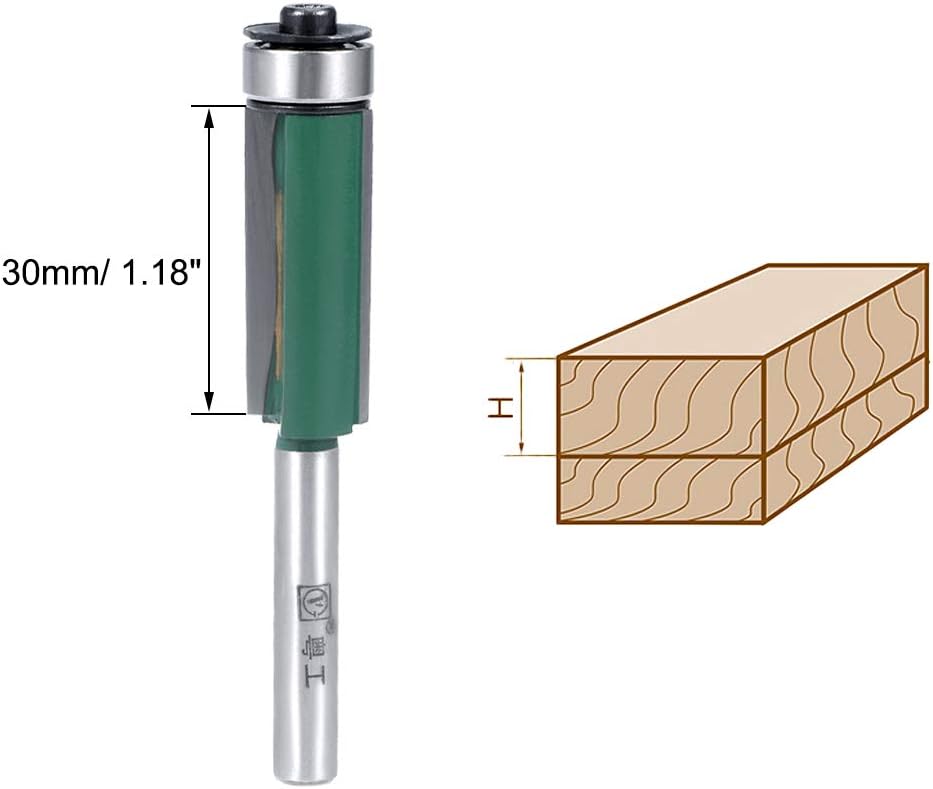 sourcing map Router Bit 1/4 Shank 1/2 inch Cutting Dia. 30mm Depth Flush Trim Bit with Bearing 2 Flutes HSS for Woodworking Milling Cutter Tool - Image 4