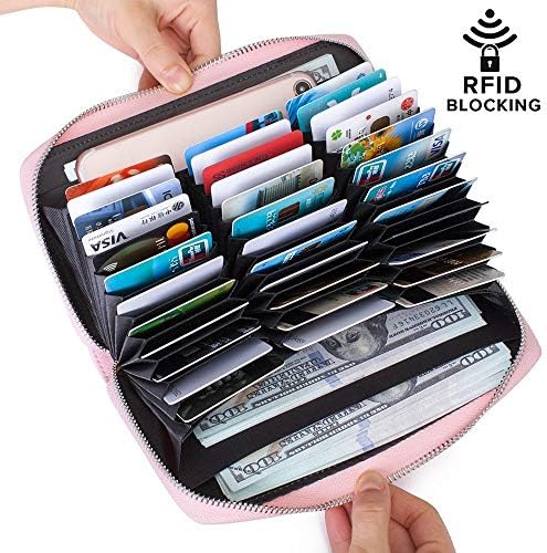 MALFURION Womens RFID Blocking Leather Wallet Multi Card Case Wallet with Zipper Pocket