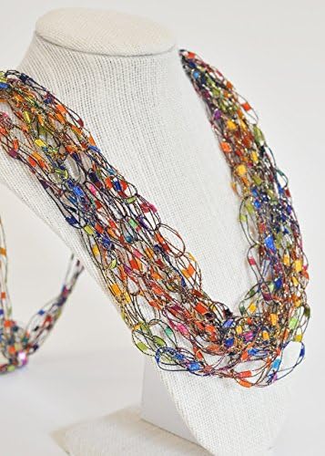 CROCHETLACES Adjustable LIGHTWEIGHT Necklace Scarf- Rainbow with gold sparkle