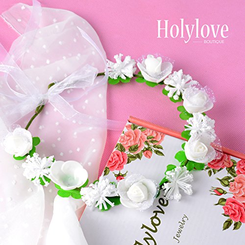 Flower Car Ear Headband Hair Wreath for Women Photography Weddings Festival Party Garland Crown Headpiece White 2pcs - HLH1 - Thumbnail 6