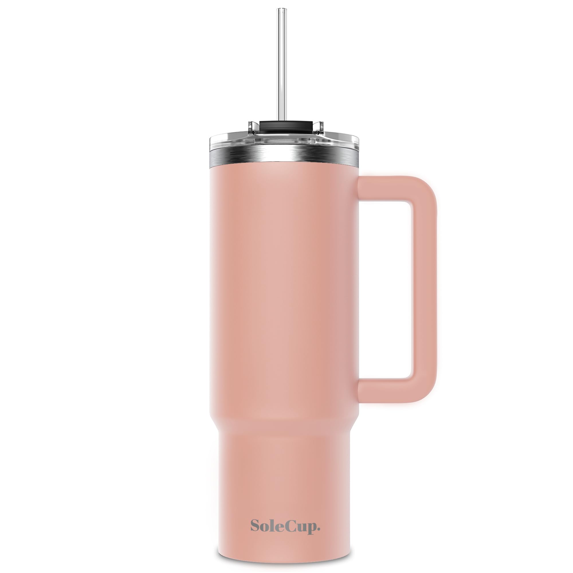 SoleCup. 30oz Travel Mug with Handle, Lid and Two Straws, Drinks Stay Hot for 8 Hours and Cold for 24 Hours - Double Wall Stainless Steel Vacuum Insulated Tumbler (Pink, 30oz) — image 1