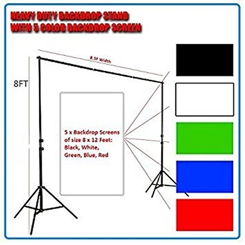 WON Professional Grade Backdrop Cum Light Stand of 8 Feet Height (Black, White, Red, Blue, Green, Blue)