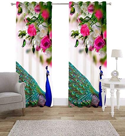 Stylish and Designer Digital Peacock Printed Eyelet Curtains for Windows and Doors 7FT by The Decor Hub (Set Contains 2 Piece)