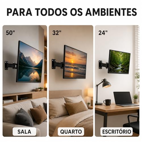 Suporte de TV Articulado de Parede 10 a 55 Polegadas Universal Inclinável Giratório 4 Movimentos para LED LCD OLED Smart TV 4K Plasma Suporta até 40kg com Kit de Instalação