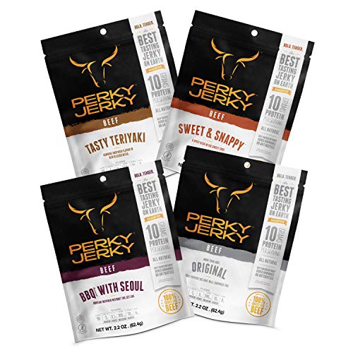 Perky Jerky 100 Grass Fed Beef Jerky Variety Pack, 2.2oz (Pack of 4