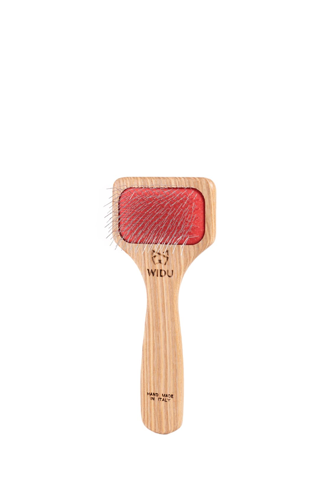 WIDU - Brush for Dogs and Cats, Ideal for Small Pets with Long Hair, Professional Carder in Ash Wood, Handmade in Italy - 16 x 7 cm, with 20 mm Long Teeth and 70° Inclination