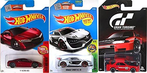 Hot Wheels Gran Turismo Exclusive Nissan Skyline GT-R + 2017 Acura NSX & Renault Sport R.S. 01 Silver HW Exotics + Then & Now cars in PROTECTIVE CASES