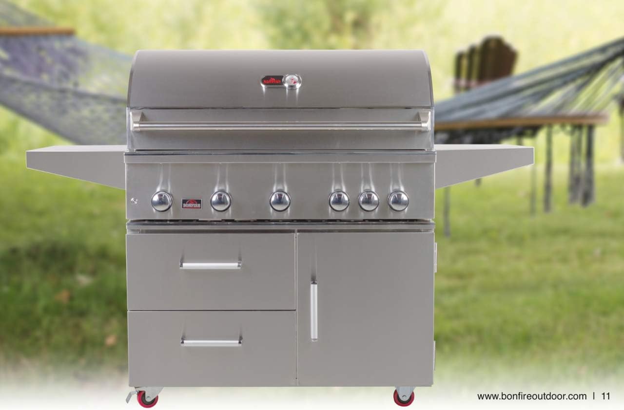 review Bonfire CBF500CDC Bonfire Prime 500 42 Inch 5 Burner 87000 BTU Propane Gas Grill with Cabinet Cart & Infrared Rotisserie, Stainless Steel