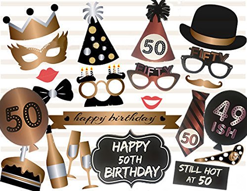 Losuya 50th Birthday Photo Booth Props 23pcs Funny Photobooth Prop for Unisex 50th Birthday Party Favors Dress up Accessories