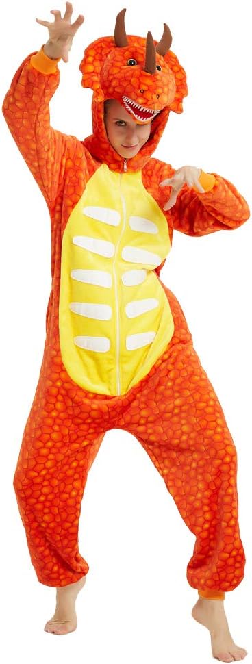 Unisex Adult Triceratops Dinosaur Cartoon One Piece Pajamas Animal Sleepwear Halloween Christmas Cosplay Costume