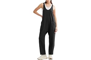 Jescakoo Jumpsuit for Women Long Casual Bib Pants Overalls Stretchy Strap Baggy Rompers women with Pockets